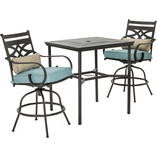 Montclair 3-Piece High-Dining Set with 2 Swivel Chairs and a 33-Inch Square Table