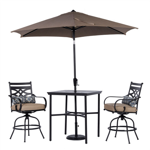 Montclair 3-Piece High-Dining Set  with 2 Swivel Chairs, 33-Inch Square Table and 9-Ft. Umbrell