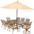 Traditions 9-Piece Dining Set with Extra-Long Cast-Top Dining Table, 11 Ft. Table Umbrella, and Umbrella Stand