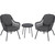 Hanover Palma 3-Piece Outdoor Chat Set with 2 Rope Chairs, Gray Cushions, and Black Painted Glass-Top Side Table
