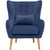 Faux Velvet Wingback Accent Chair with Lumbar Pillow and Wooden Legs, Navy