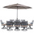 Montclair 9-Piece Dining Set with 8 Swivel Rockers, 42-In. x 84-In. Table, 11 Ft. Umbrella and Umbrella Stand