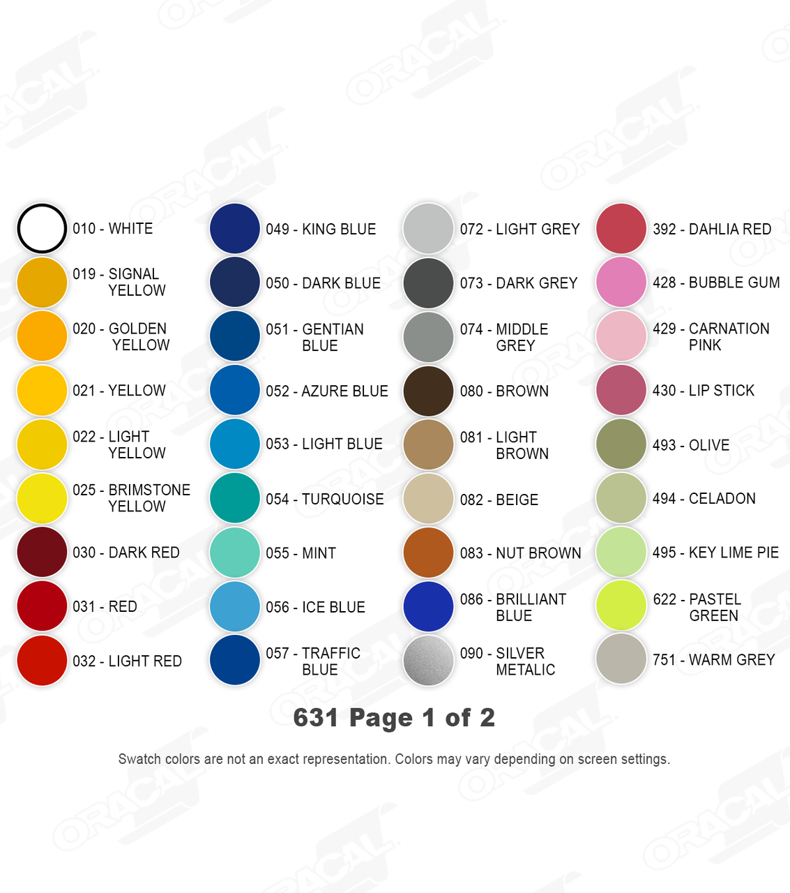 oracal 651 color chart with numbers