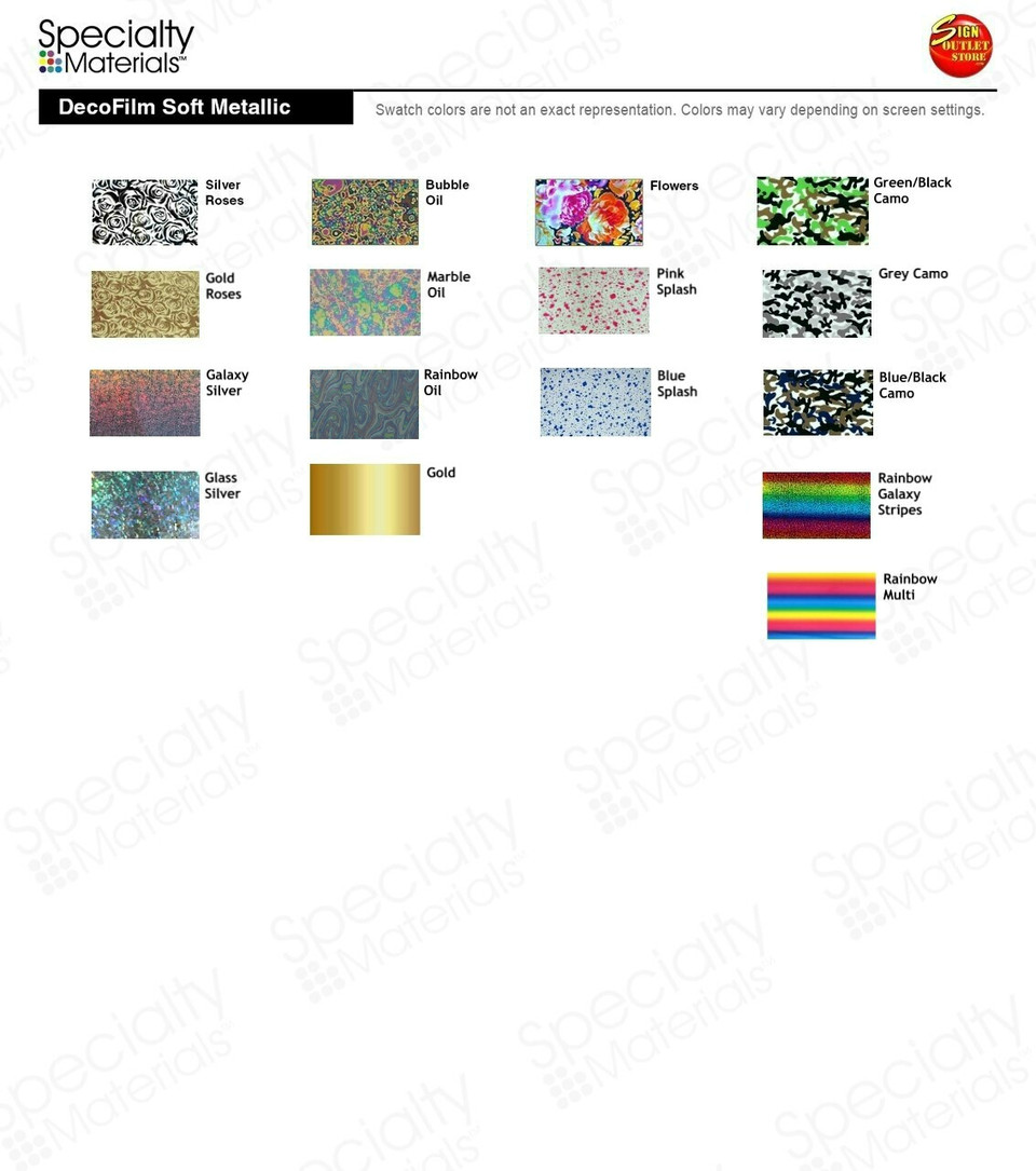 Specialty Materials Color Guide | Color Craft Vinyl