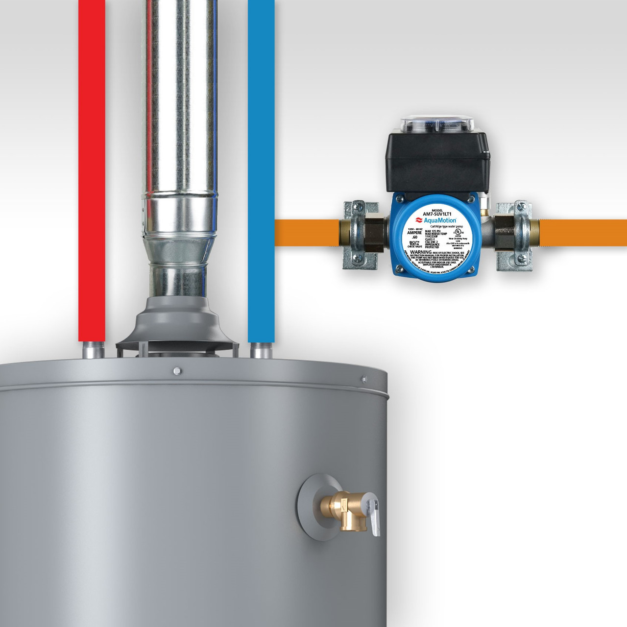 AquaMotion AMH2K-7 Recirculation Pump Kit with Timer for Hot Water Tank  Installation