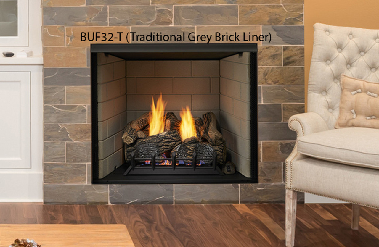 Monessen BUF42-T 42 Vent-Free Exacta Firebox with Clean Face and Grey  Stacked Brick Traditional Liner