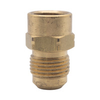 A vertical view of a brass fitting, showing a threaded lower section and a smooth upper section for connection, separated by a hexagonal tightening grip. A vertical view of a brass fitting, showing a threaded lower section and a smooth upper section for connection, separated by a hexagonal tightening grip.