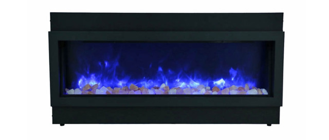 Amantii Panorama Slim, Built-In, Indoor/Outdoor Electric Fireplace with Clear Glass and Fire & Ice Media