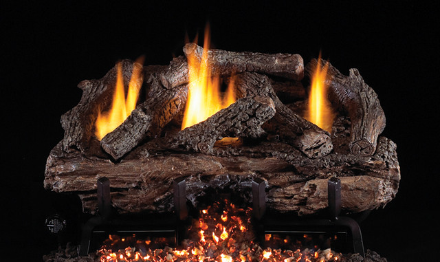 RH Peterson Real-Fyre Charred Aged Split Oak Log Set and Vent Free G10 Burner - Choice of Size and Burner Valve