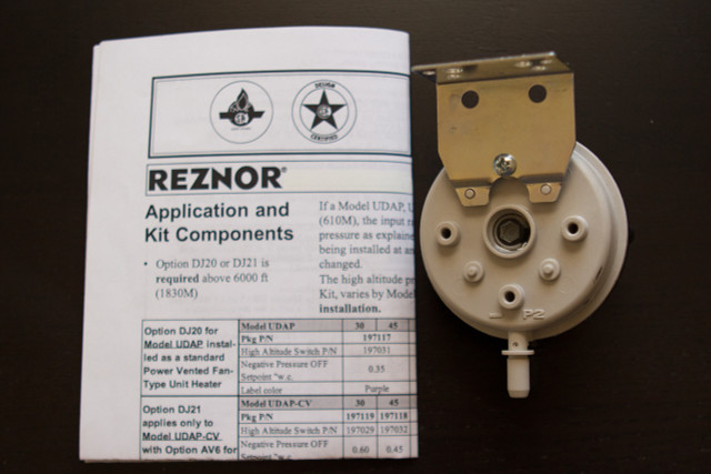 Reznor 201160 High Altitude Pressure Switch For Reznor UDX/UDZ/UBX/UBZ200, 225; UDX/UBX/UBZ250, 300; UDX/UBX350, 400