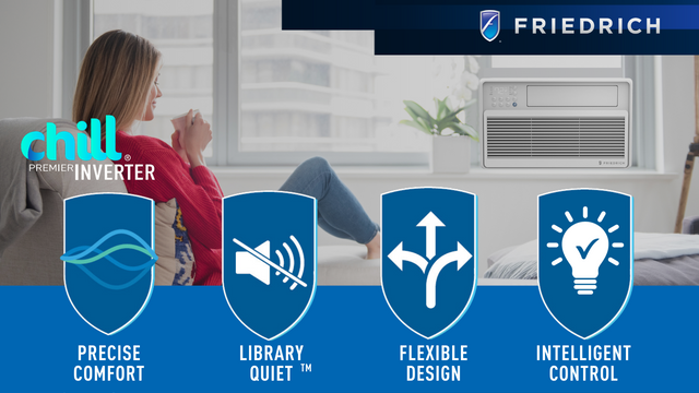 Friedrich CCV18A30A 18000 BTU Chill Premier Inverter Smart Window Air Conditioner - 230V - Energy Star - R32 Refrigerant