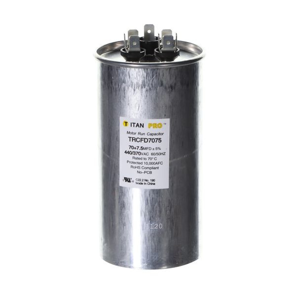 Titan Pro TRCFD7075 Dual Run Capacitor - Round - 70+75 mFd - 440/370V