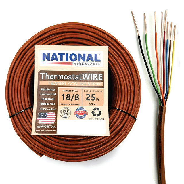 National Wire 18AWG/8C-25 8-Conductor 18 Gauge Solid Copper Thermostat Wire - 25 Ft.
