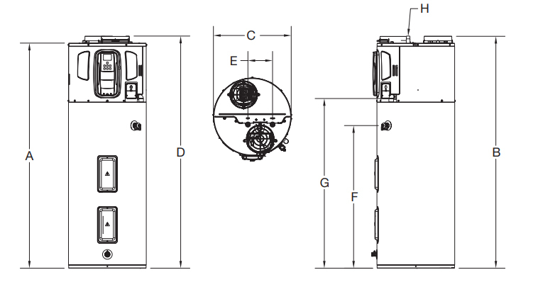 Dimensions of the AeroTherm Heat Pump Water Heater