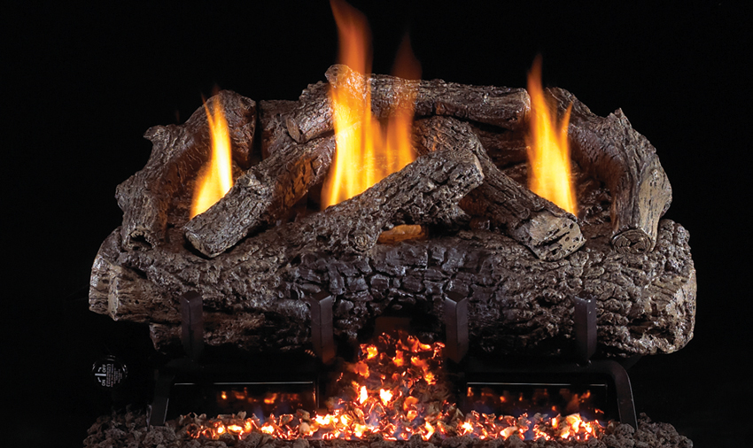 RH Peterson Real-Fyre Charred Frontier Oak Log Set and Vent Free G10 Burner - Choice of Size and Burner Valve