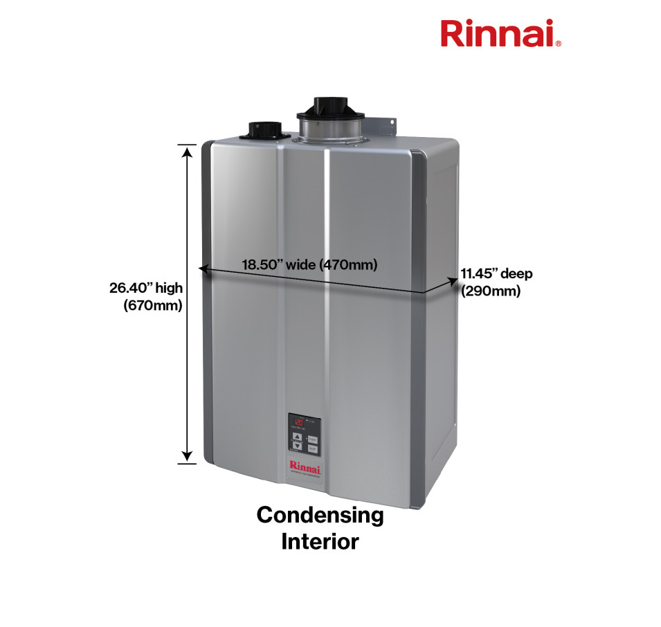 Rinnai RSC199i 11.0 GPM Sensei+ with Smart-Circ Condensing Tankless Hot  Water Heater Built-In Re-Circulation Indoor Installation