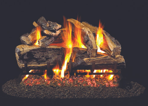 RH Peterson Real-Fyre Charred Rugged Split Oak Log Set - Choice of Vented Burner and Valve Kit