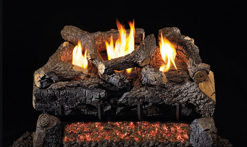 RH Peterson Real-Fyre Evening Fyre Charred Log Set and Vent Free Burner - Choice of Size and Burner Valve