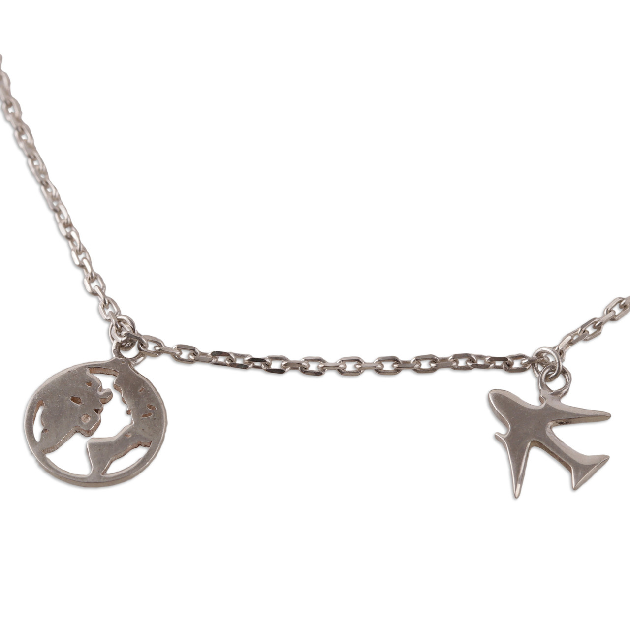High-Polished Travel-Themed Sterling Silver Charm Bracelet 'Exotic