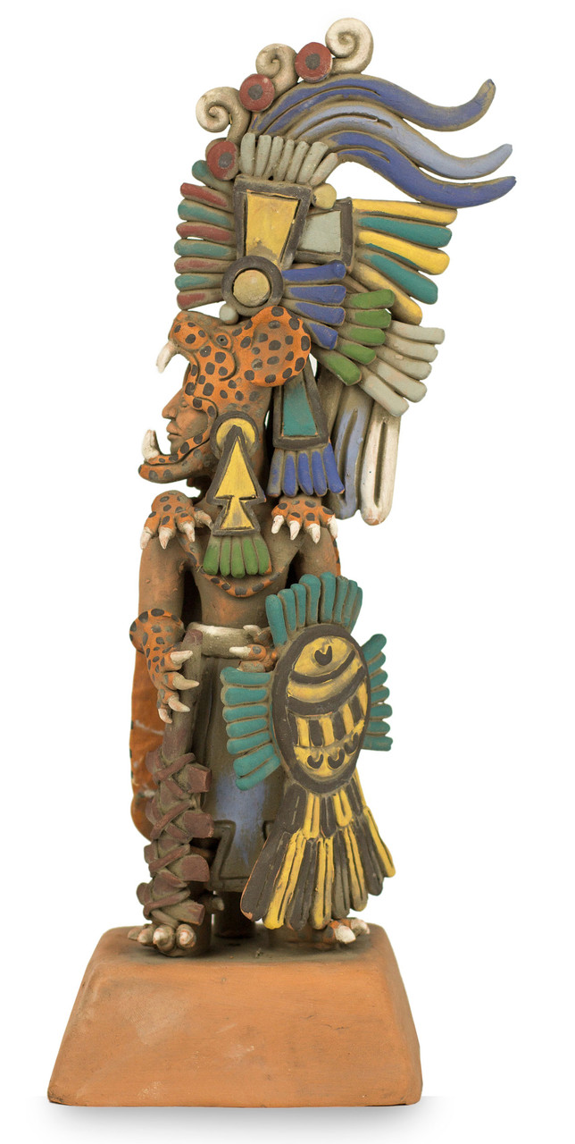 銅製 岩鶴置物 吉祥飾 DT815 Aztec Museum Replica Ceramic Sculpture Medium 'Jaguar Warrior