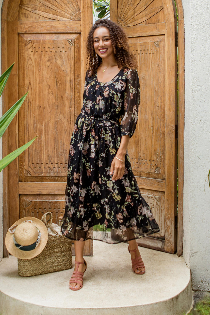 chiffon shift dress Romantic Revival in Black