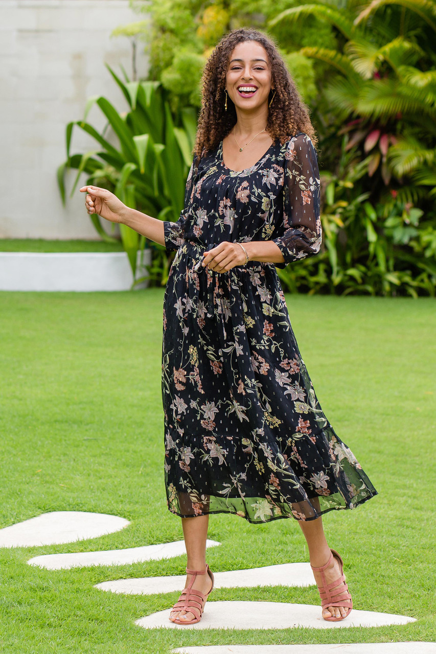 chiffon shift dress Romantic Revival in Black