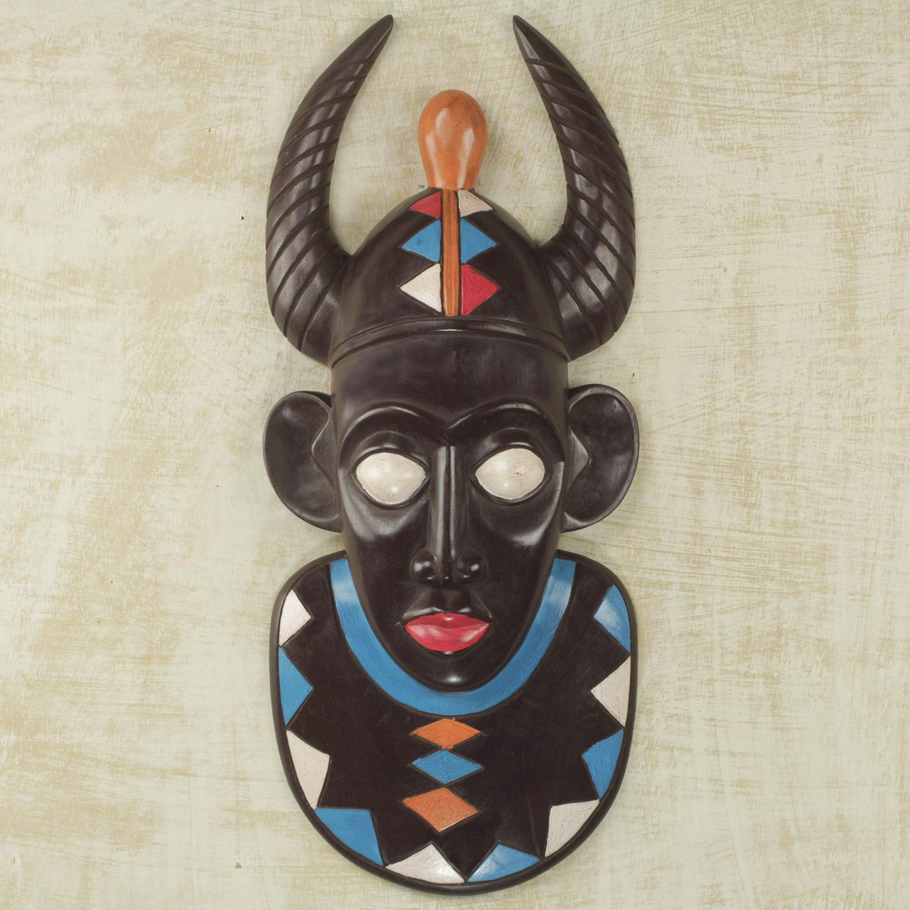 African Horned Mask from Nigerian Bozo Tribe Carved by Hand 'Bozo on Niger' Folklife Festival Marketplace