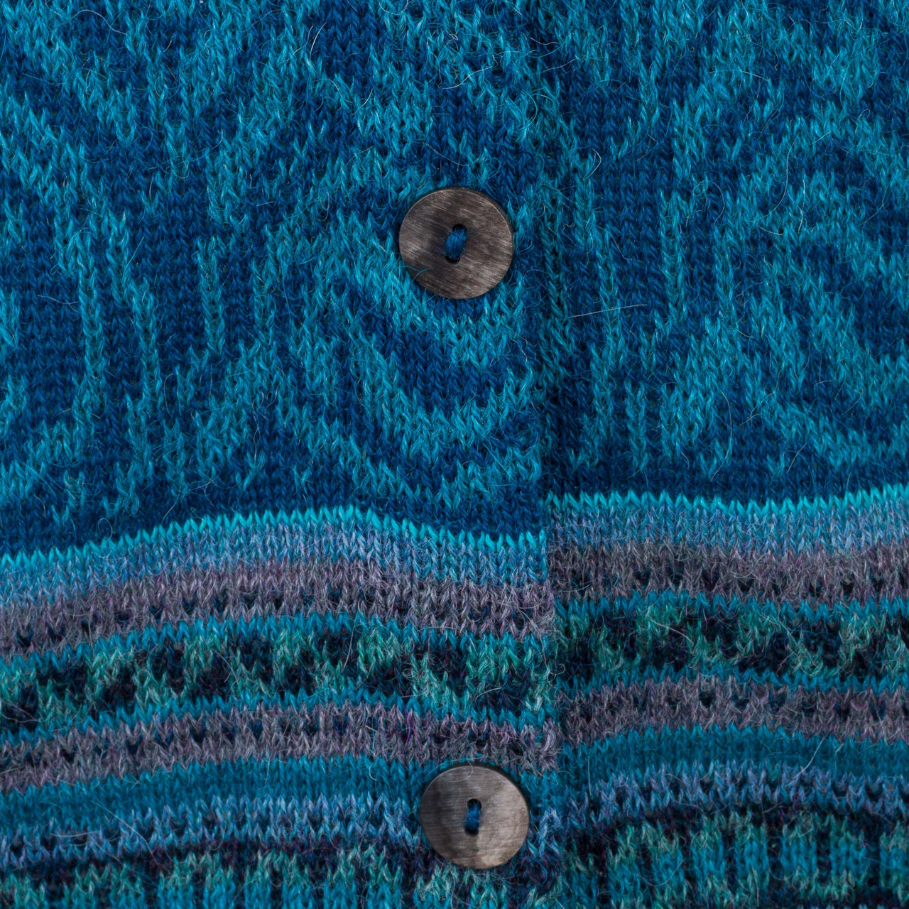 Teal 100 Alpaca Wool Cardigan Sweater from Peru 'Dreamy Blues