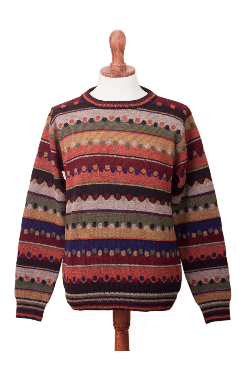 Men's Striped 100 Alpaca Pullover Sweater from Peru 'Autumnal Andes' -  Smithsonian Folklife Festival Marketplace