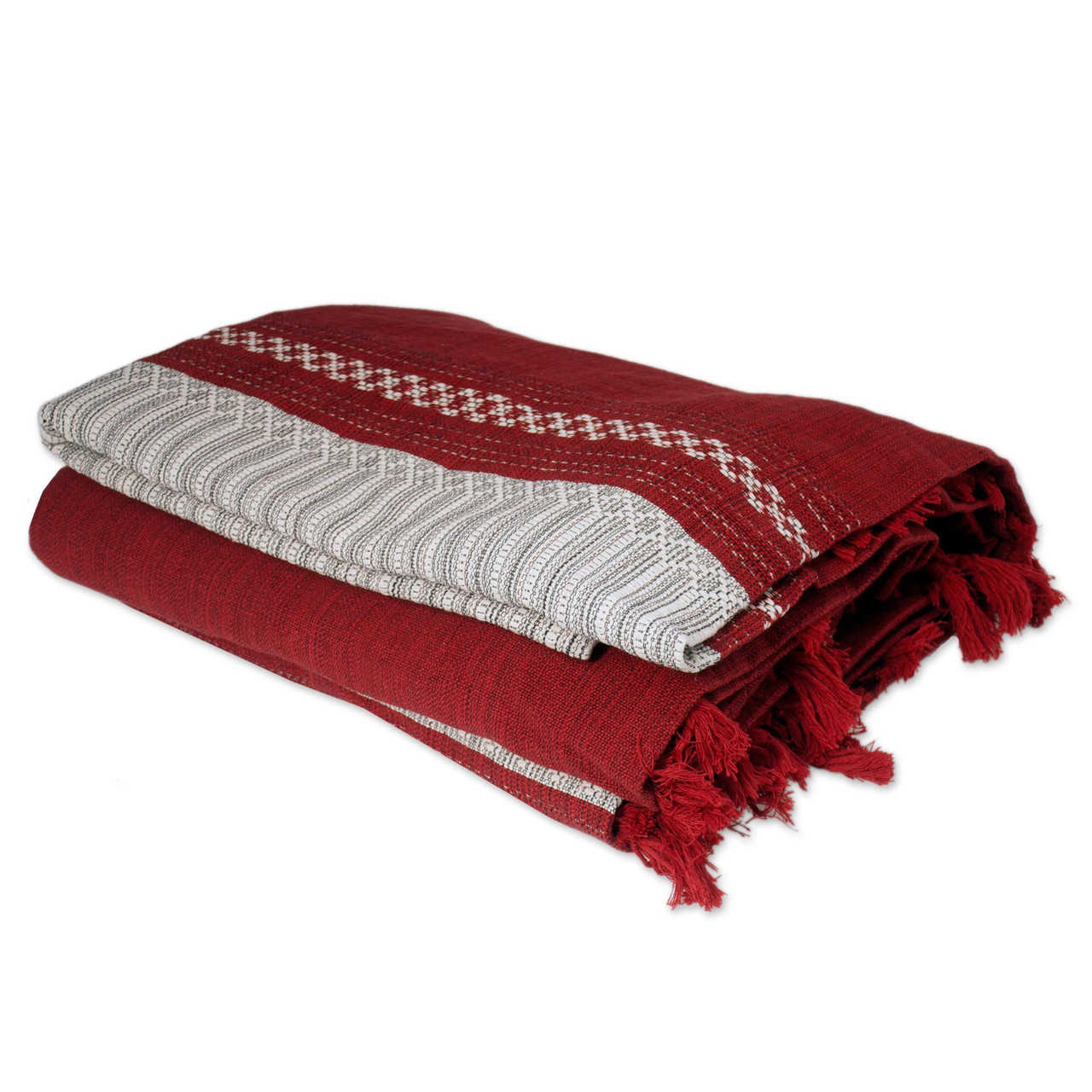 Zapotec Red Cotton Striped Bedspread from Mexico King 'Ruby History