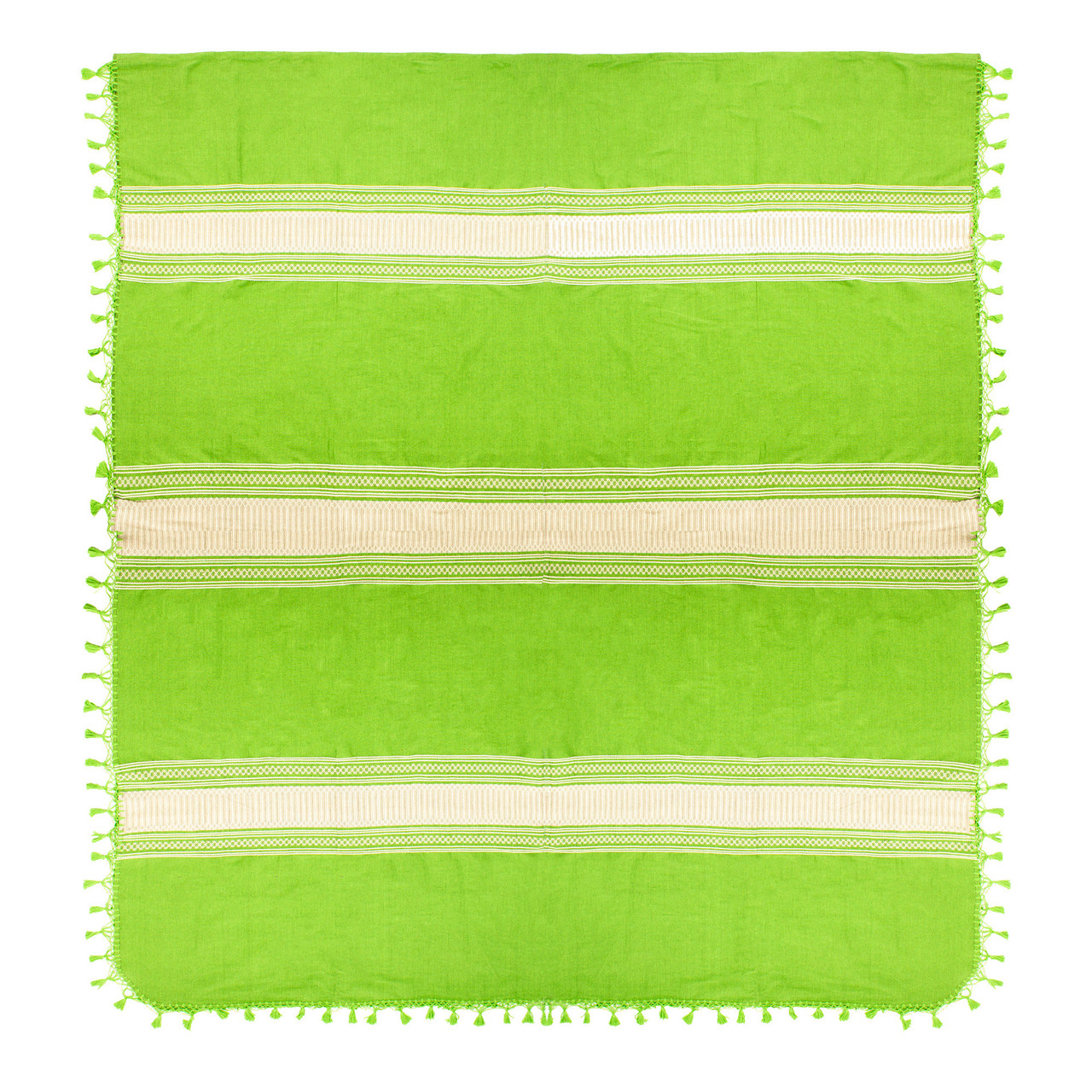 Mexican Handwoven Green Cotton Zapotec Bedspread King 'Oaxaca Fields