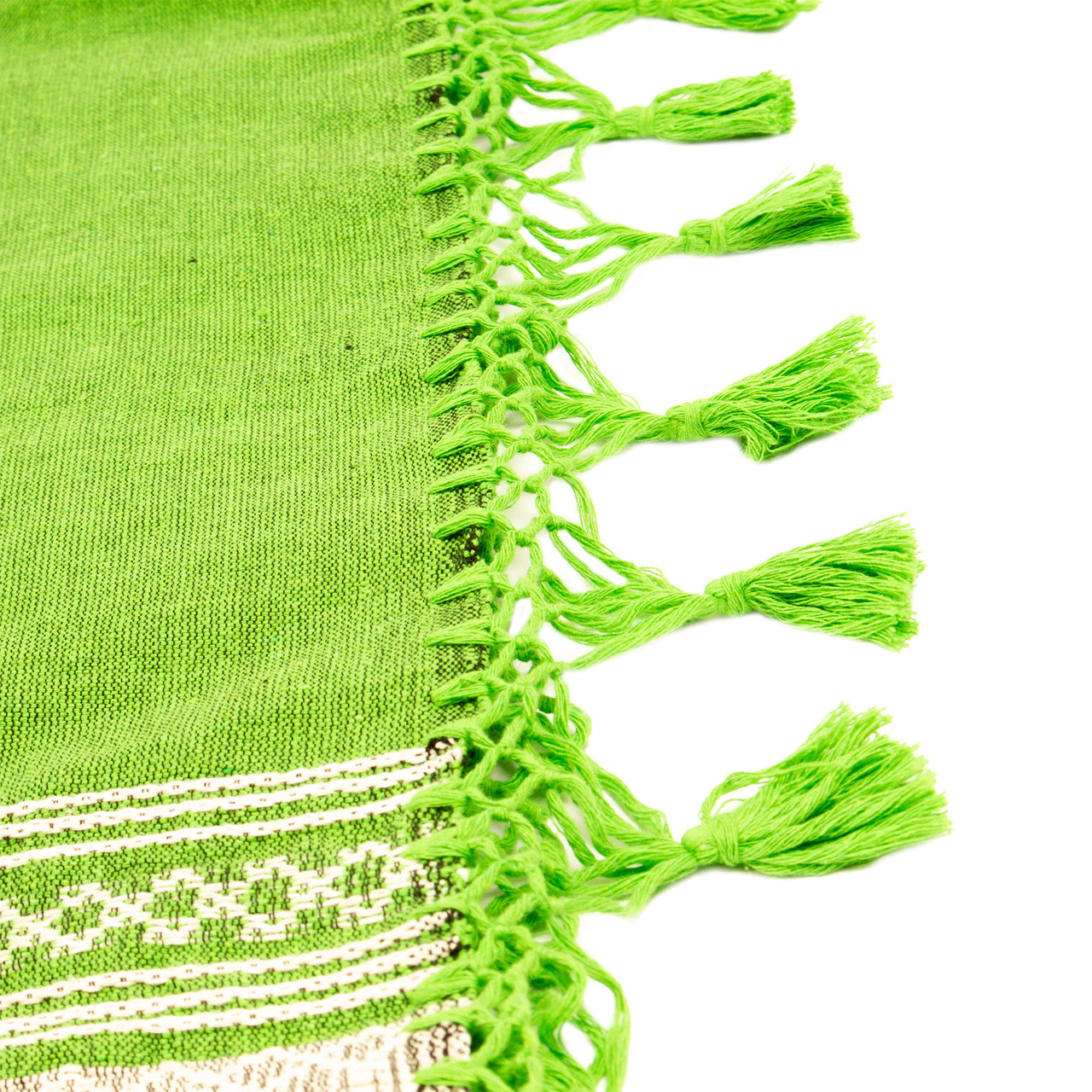 Mexican Handwoven Green Cotton Zapotec Bedspread King 'Oaxaca Fields