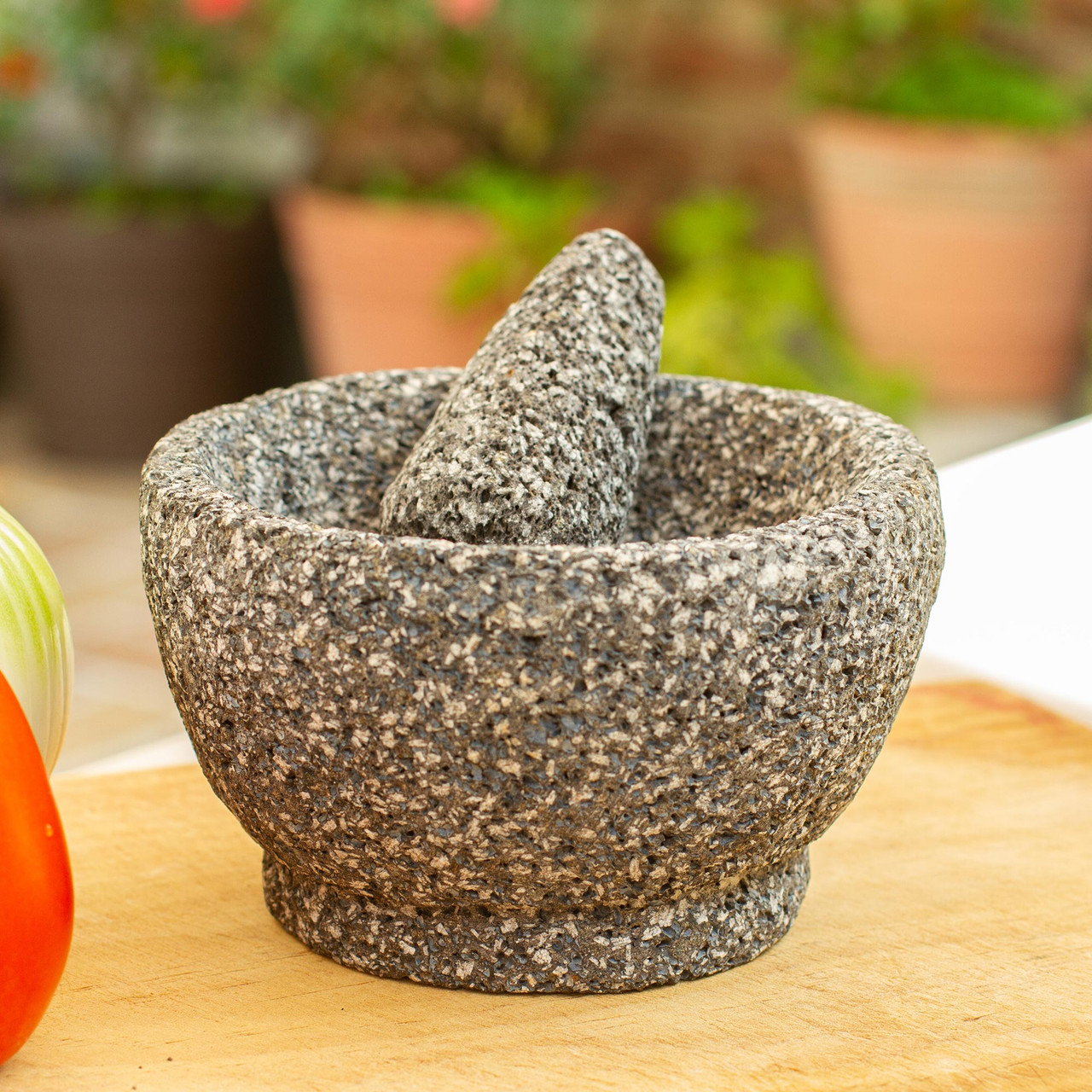 Traditional Basalt Mortar and Pestle from Mexico, 'Taste of Tradition