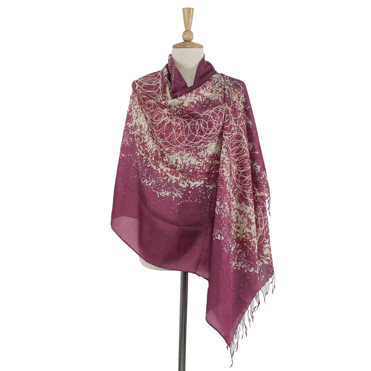 Hand Crafted Batik Silk Patterned Scarf from Indonesia - Pink