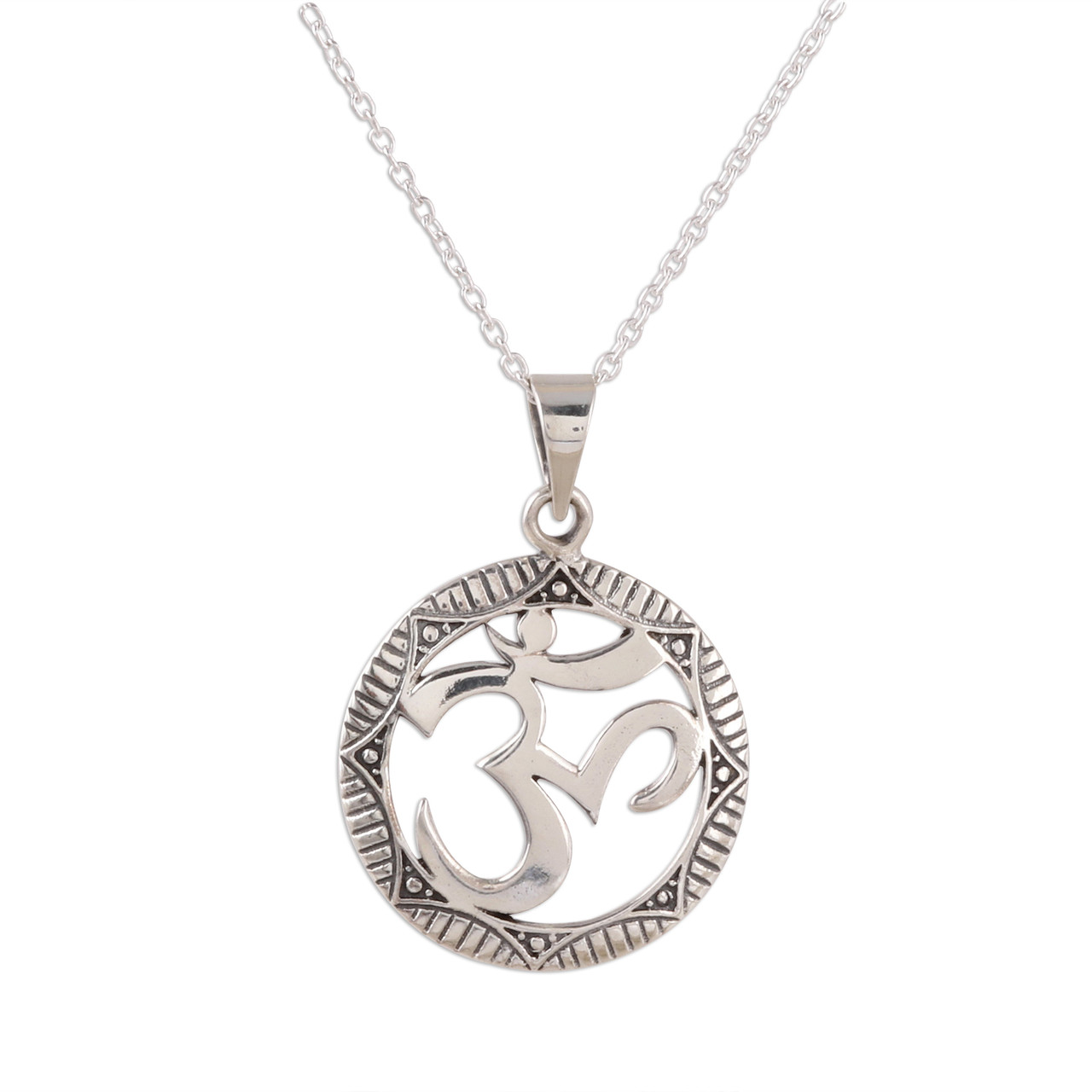 Sterling Silver Om Pendant Necklace from India 'Meditative Medallion ...
