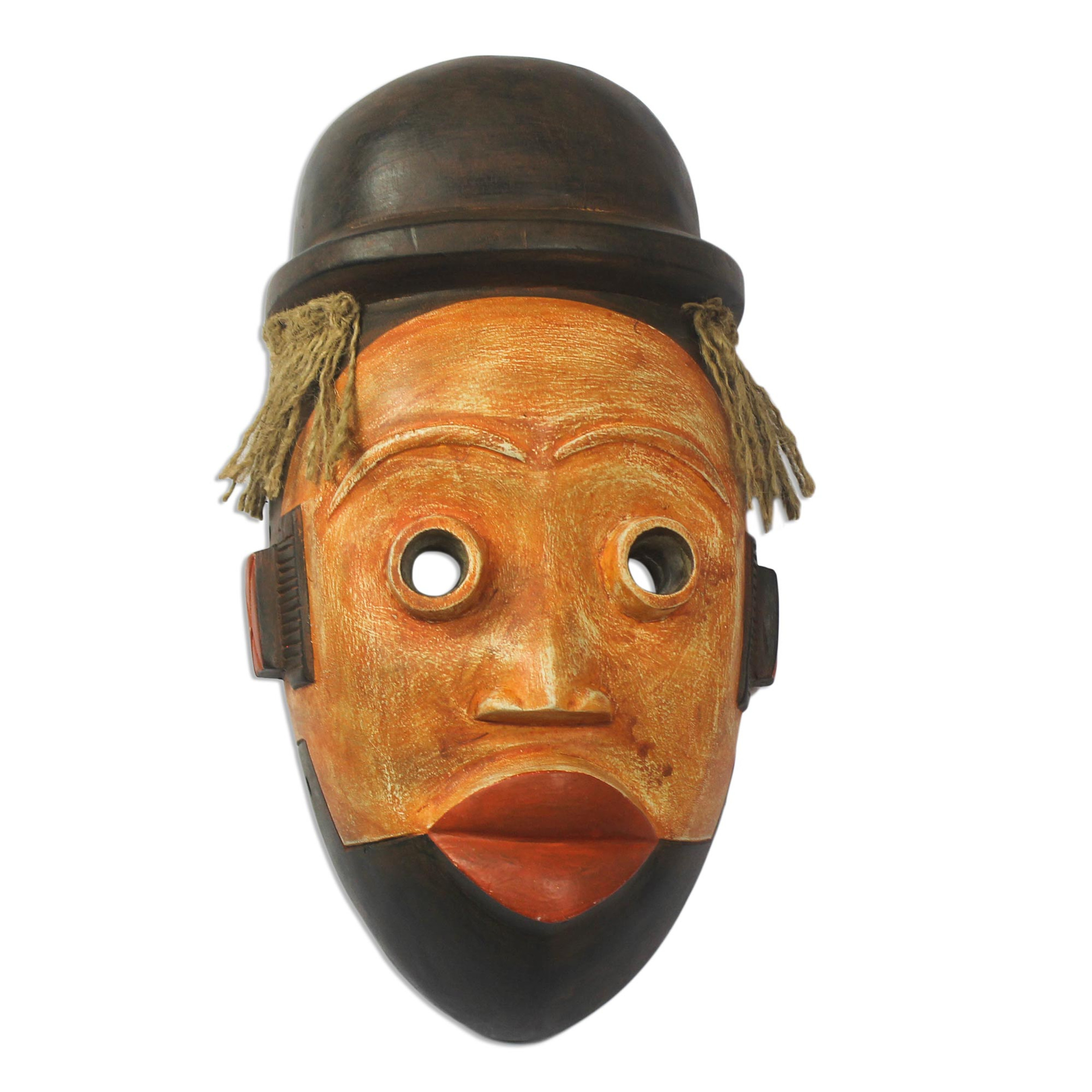 Hand-Carved African Wood Mask with a Hat from Ghana 'Ogoni Face ...