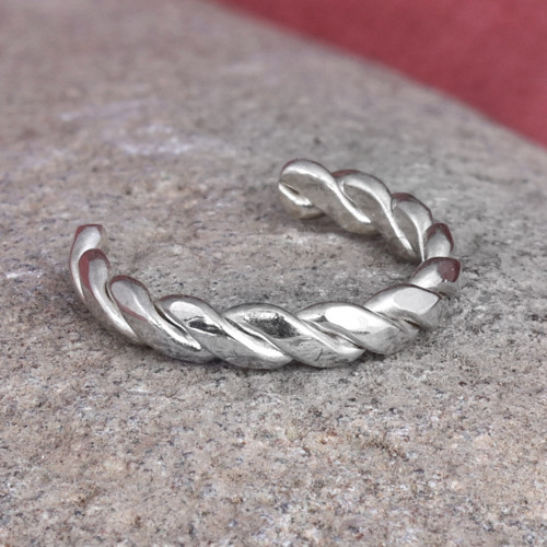 Polished Rope-Shaped Sterling Silver Ear Cuff from Armenia 'One Blessing'