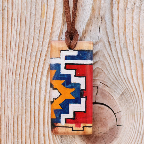 Adjustable Wood Pendant Necklace Hand-Painted in Armenia 'Armenian Symbols'