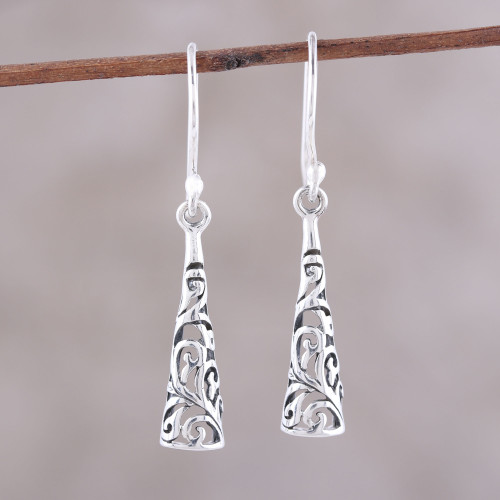 Sterling Silver Openwork Scrolls Dangle Earrings from India 'Ornate Curl'