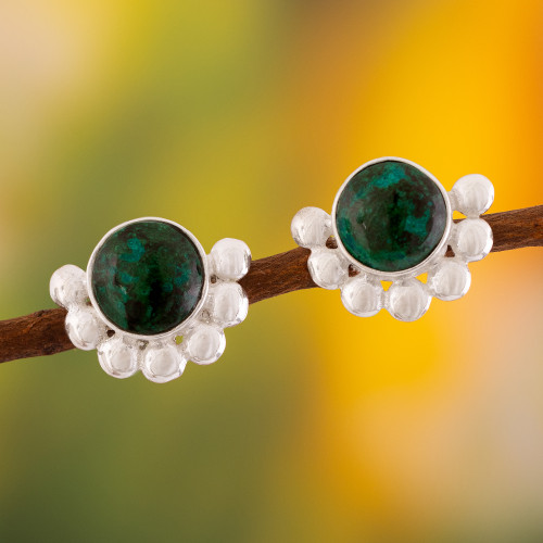 Circular Chrysocolla Button Earrings from Peru 'Bauble Delight'