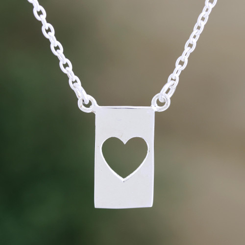Sterling Silver Heart-Motif Pendant Necklace 'Framed in Love'