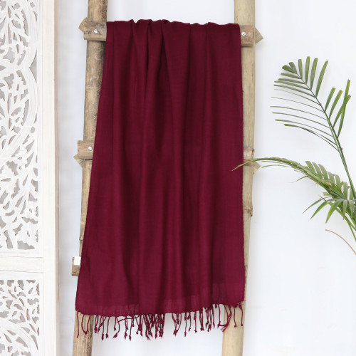 Handloomed Burgundy Wool Shawl 'Winter Warmth in Currant'