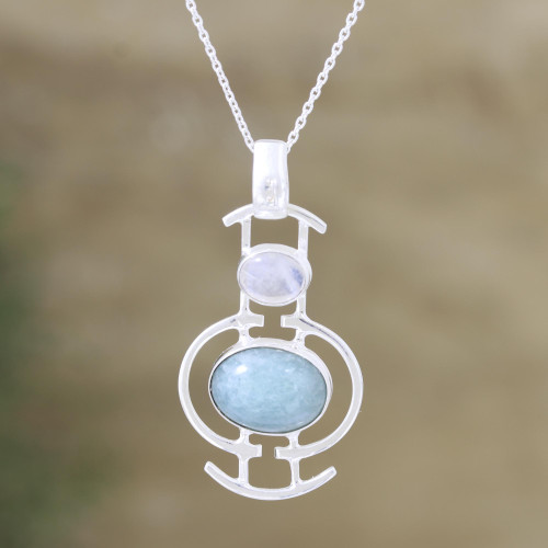 Aventurine and Rainbow Moonstone Pendant Necklace 'Sky Sisters'