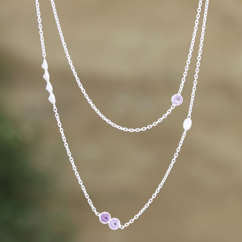 Rainbow Moonstone and Amethyst Station Necklace 'Casual Elegance'