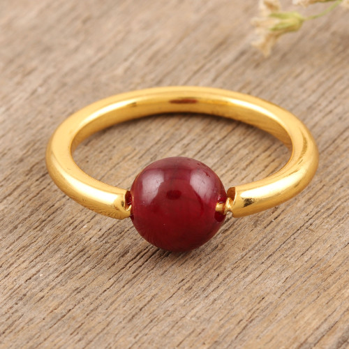 Gold-Plated Ruby Single Stone Ring from India 'Return to Saturn in Red'