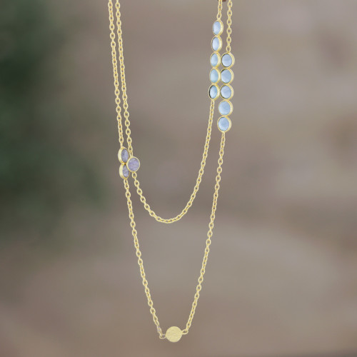 Gold-Plated Labradorite and Chalcedony Station Necklace 'Outer Planet'