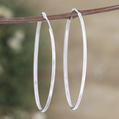 Polished Large Sterling Silver Hoop Earrings from India 'Stylish Orbit'