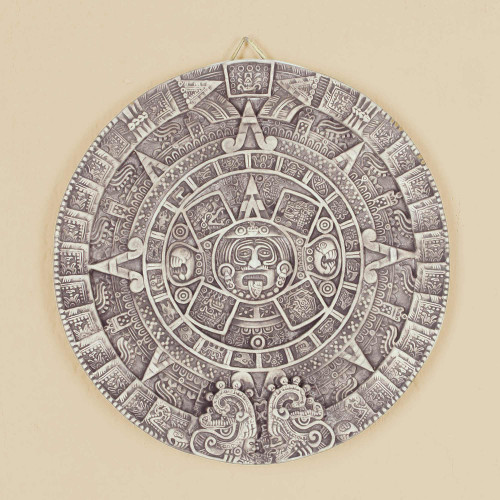 Ceramic Wall Plaque Museum Replica Handmade Mexico 'Aztec Calendar in Beige'