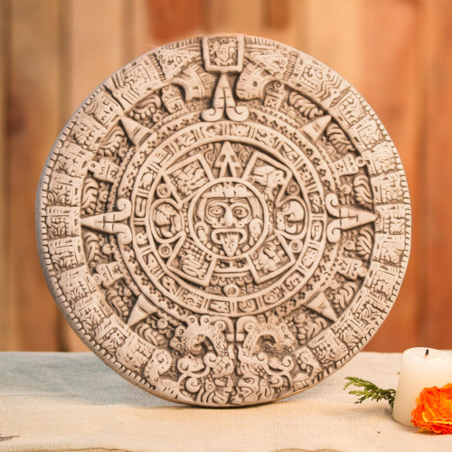 Ceramic plaque 'Natural Aztec Sun Stone'
