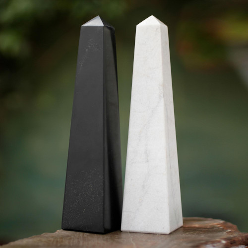 Geometric Onyx Obelisk Sculptures Pair of 2 'Day and Night'